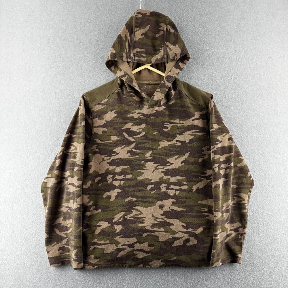 Polo Ralph Lauren Thermal Hoodie Womens Large Green Camo Lightweight Knit Cotton